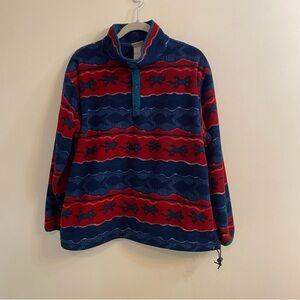 L.L. Bean Navy and Crimson Patterned Fleece